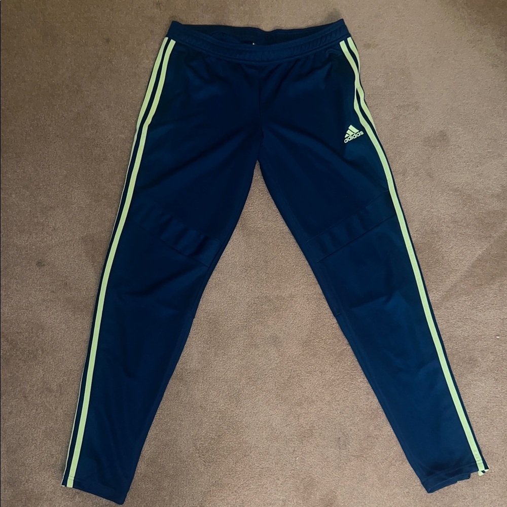 Adidas Navy Track Pants with Yellow Stripes